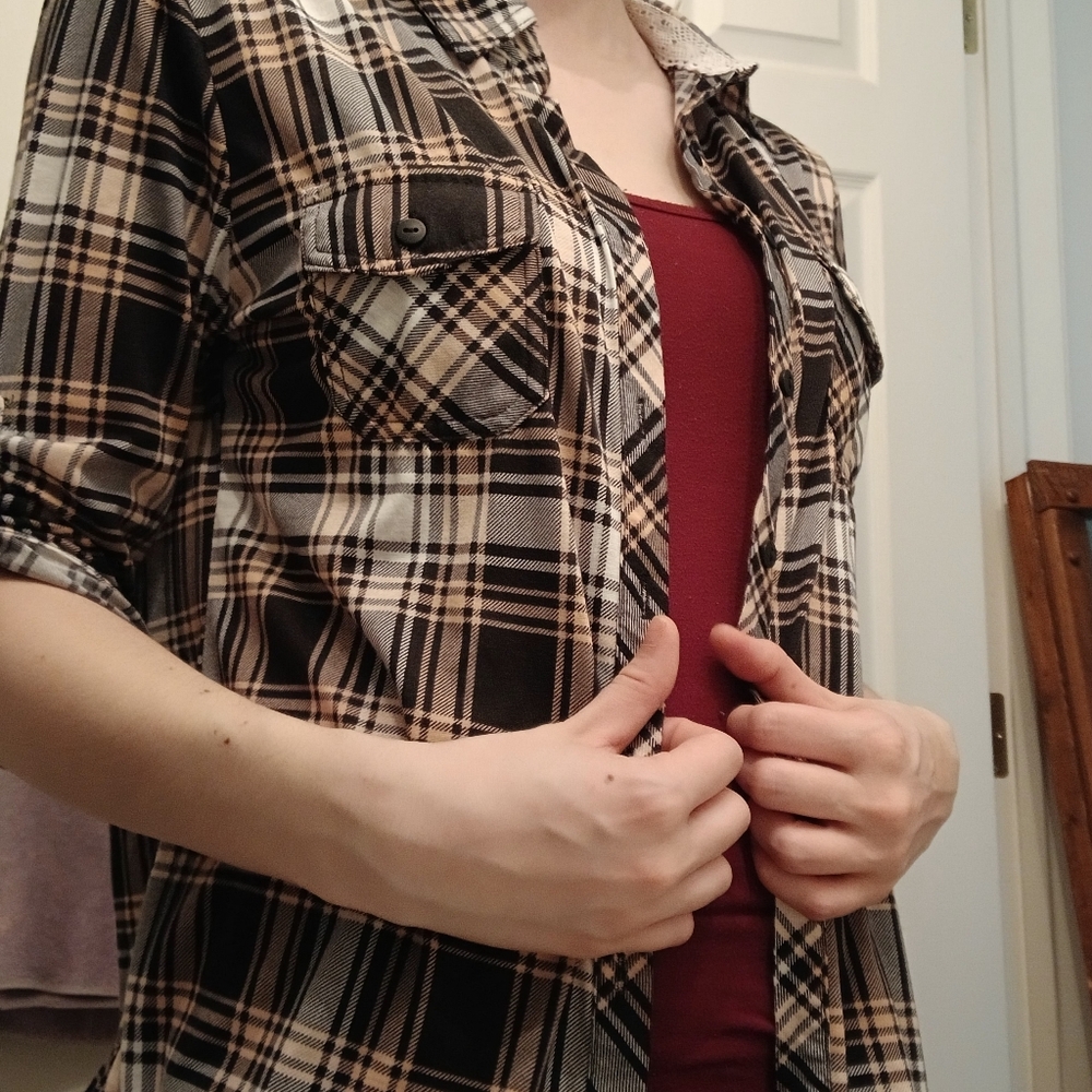 Pink Black And White Button Down Flannel